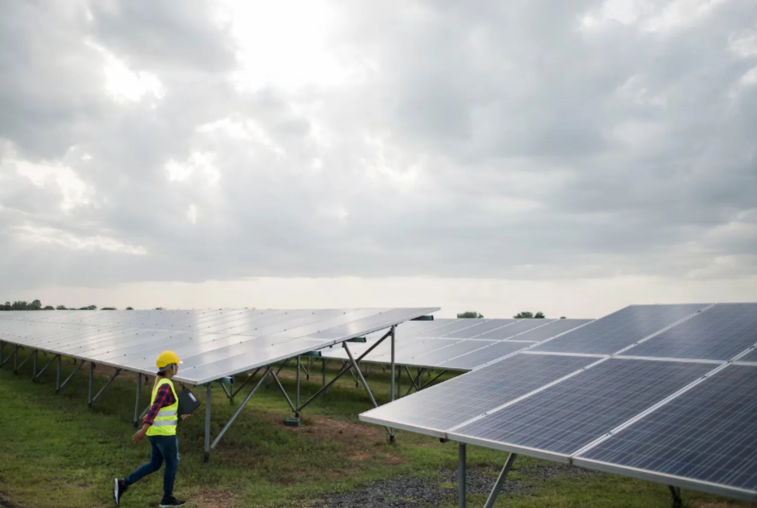 Technician cleaning solar panels in Livermore, CA